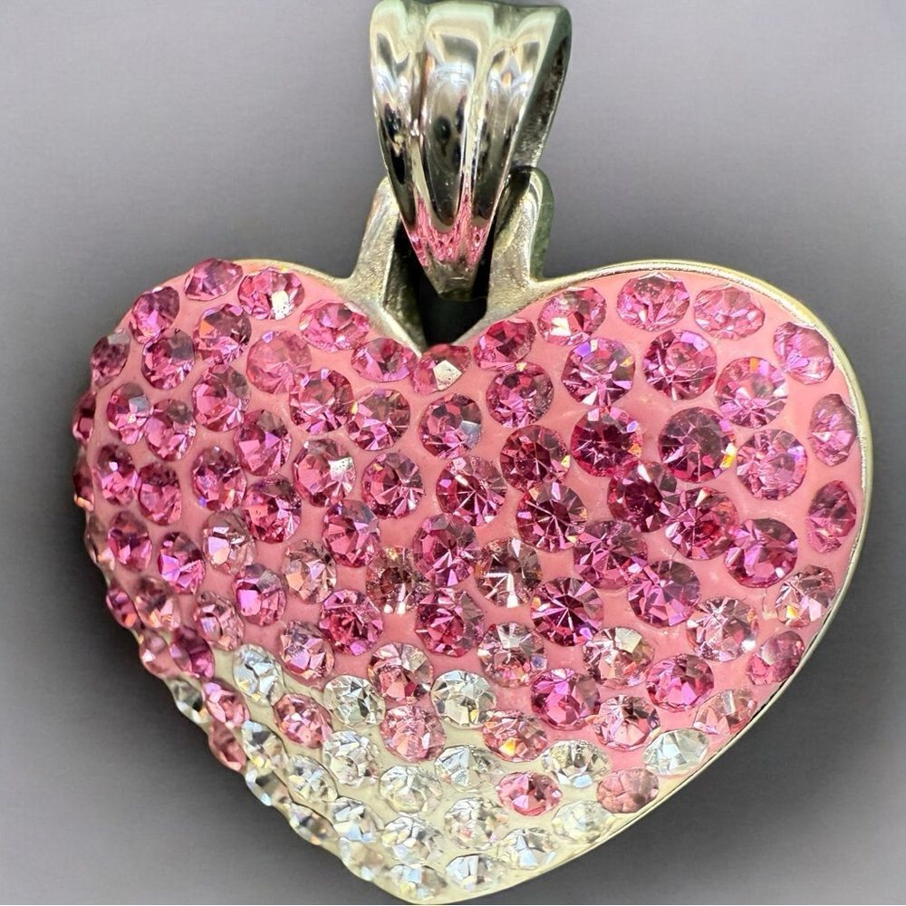 Sparkling Ombre Heart Pendant – Stainless Steel with Pink & Clear Crystals
